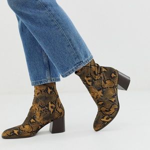 Asos Design Rosie Neoprene Sock Boots In Natural Snake-beige - Size 8